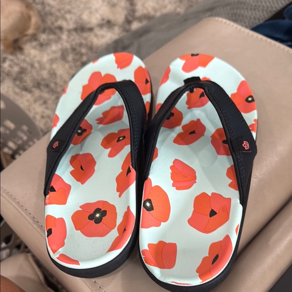 Floral Flip Flops with Black Straps brand new without tags